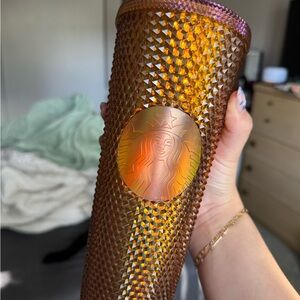 Starbucks Iridescent Amber-Orange Studded Tumbler